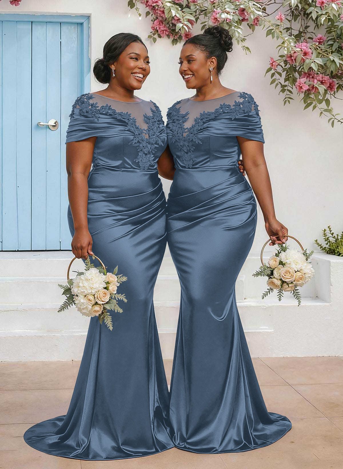 Trumpet/Mermaid Illusion Neck Sleeveless Sweep Train Bridesmaid Dresses With Pleated/Appliques Lace, product image 13