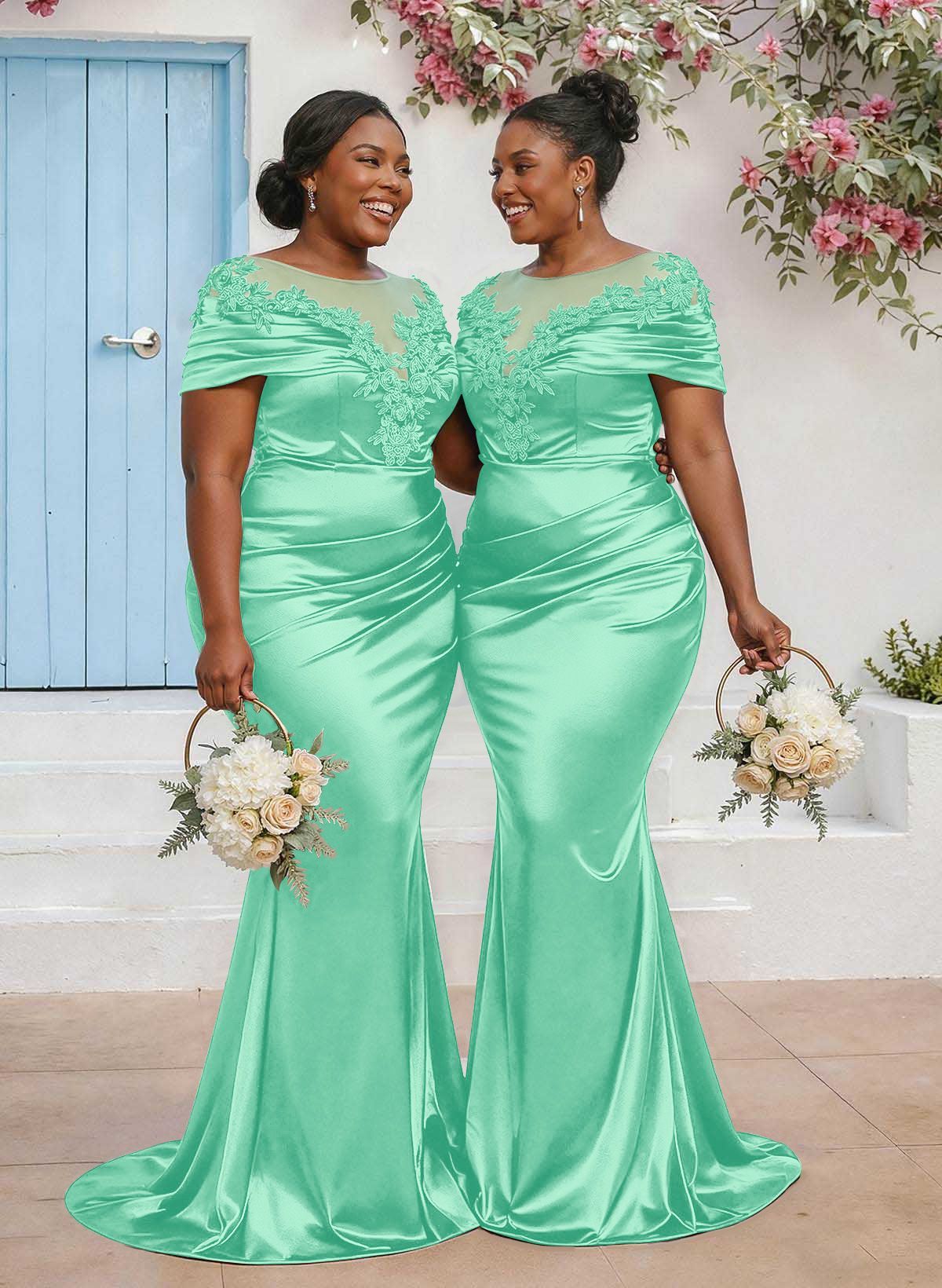 Trumpet/Mermaid Illusion Neck Sleeveless Sweep Train Bridesmaid Dresses With Pleated/Appliques Lace, product image 61