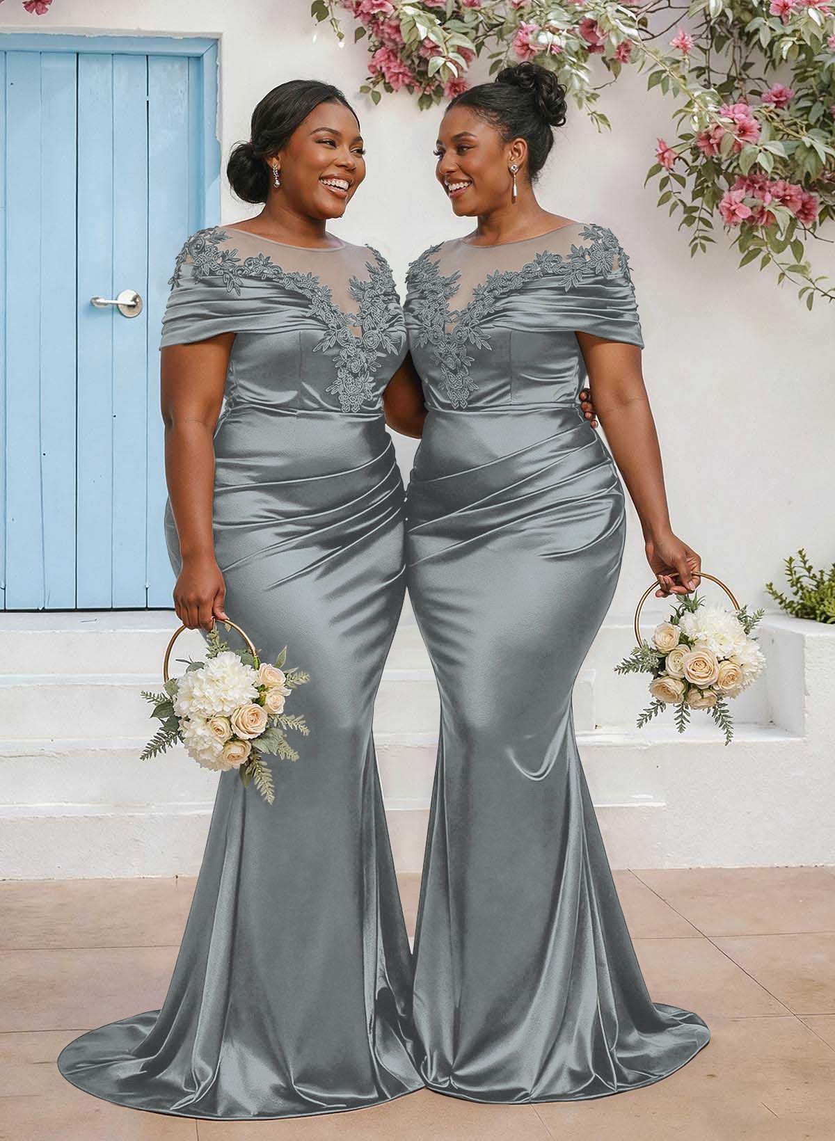 Trumpet/Mermaid Illusion Neck Sleeveless Sweep Train Bridesmaid Dresses With Pleated/Appliques Lace, product image 91