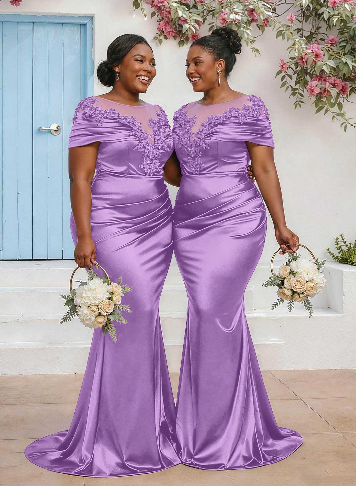 Trumpet/Mermaid Illusion Neck Sleeveless Sweep Train Bridesmaid Dresses With Pleated/Appliques Lace, product image 79