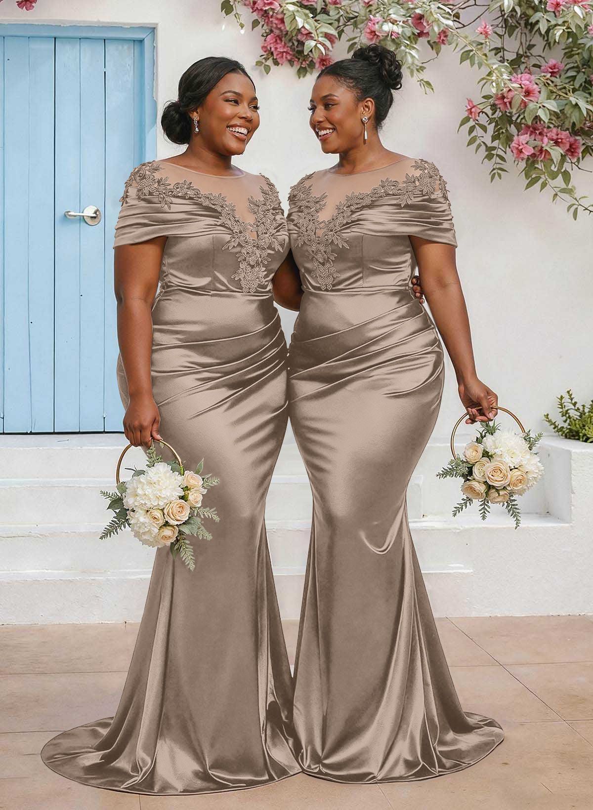 Trumpet/Mermaid Illusion Neck Sleeveless Sweep Train Bridesmaid Dresses With Pleated/Appliques Lace, product image 71