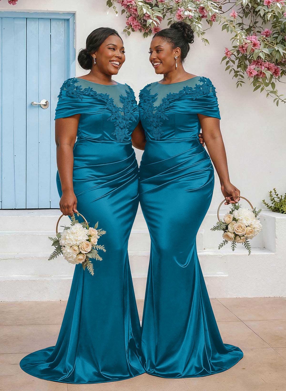 Trumpet/Mermaid Illusion Neck Sleeveless Sweep Train Bridesmaid Dresses With Pleated/Appliques Lace, product image 27