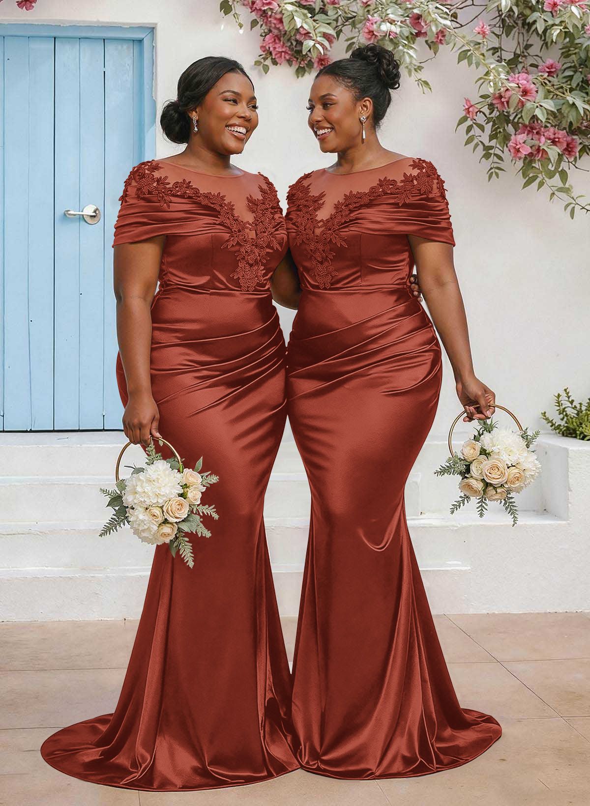 Trumpet/Mermaid Illusion Neck Sleeveless Sweep Train Bridesmaid Dresses With Pleated/Appliques Lace, product image 99