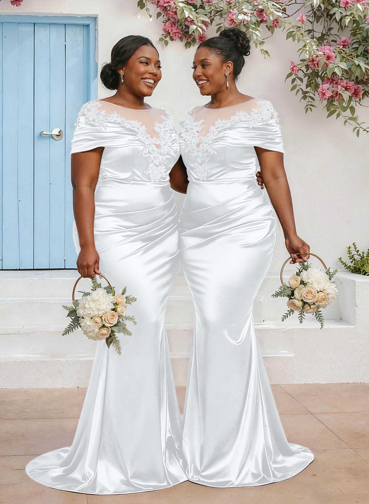 Trumpet/Mermaid Illusion Neck Sleeveless Sweep Train Bridesmaid Dresses With Pleated/Appliques Lace, product image 95
