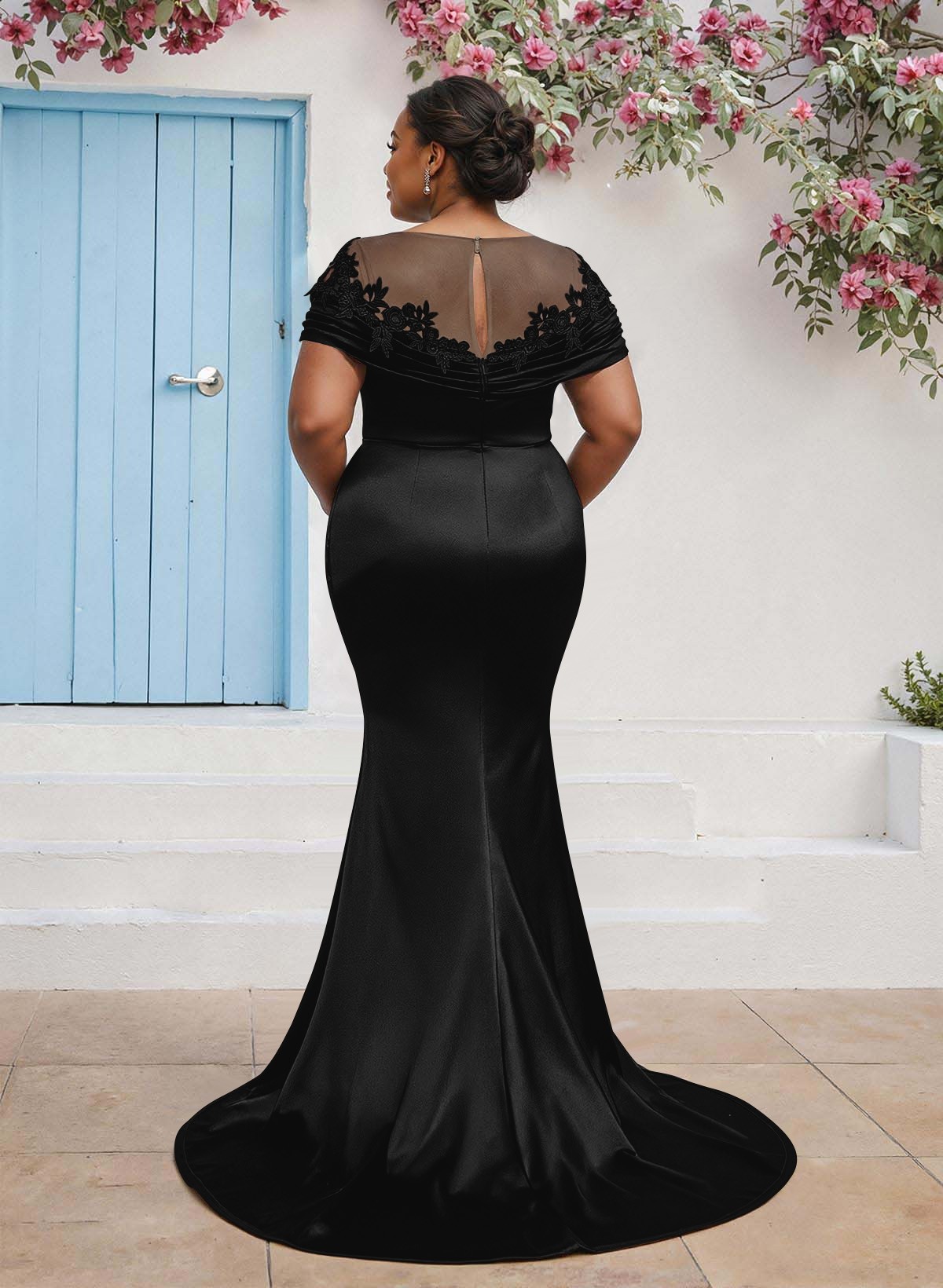Trumpet/Mermaid Illusion Neck Sleeveless Sweep Train Bridesmaid Dresses With Pleated/Appliques Lace, product image 8