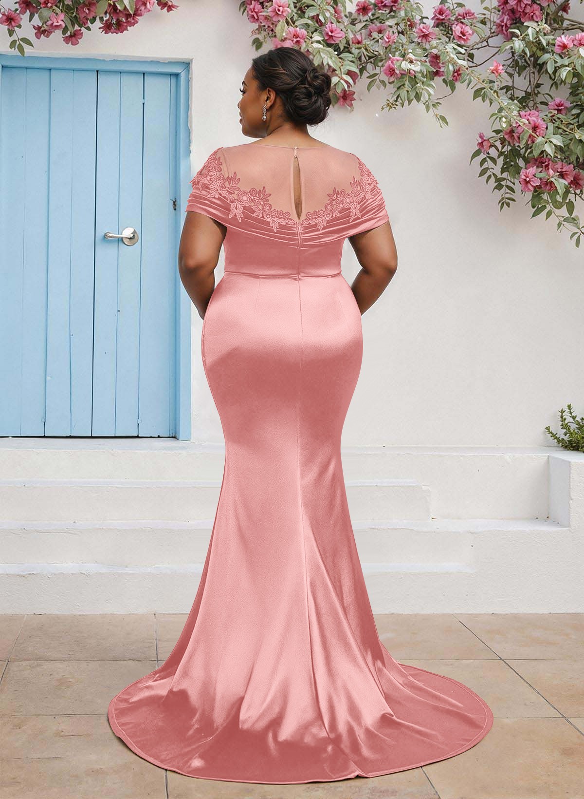 Trumpet/Mermaid Illusion Neck Sleeveless Sweep Train Bridesmaid Dresses With Pleated/Appliques Lace, product image 36