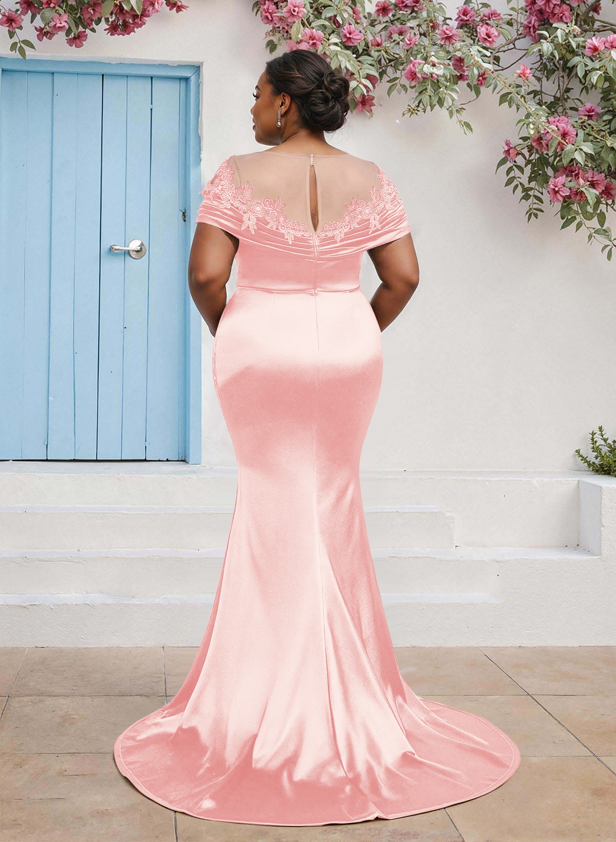 Trumpet/Mermaid Illusion Neck Sleeveless Sweep Train Bridesmaid Dresses With Pleated/Appliques Lace, product image 46