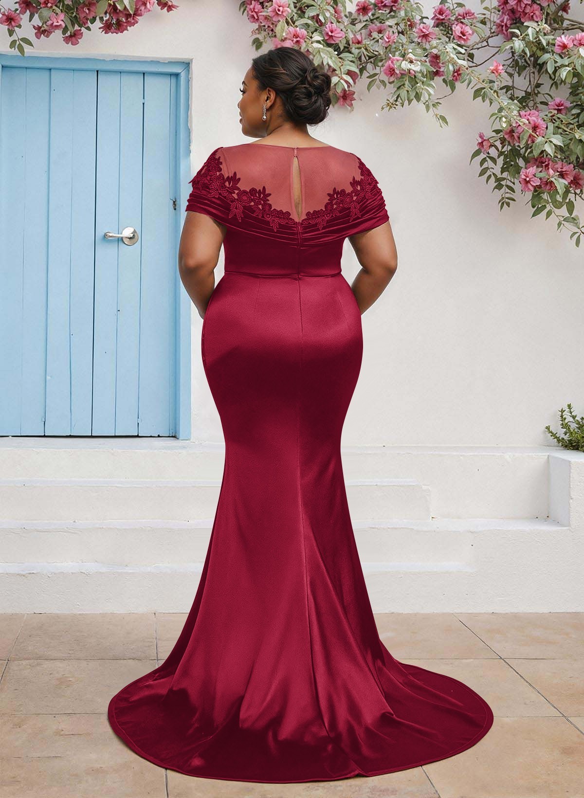 Trumpet/Mermaid Illusion Neck Sleeveless Sweep Train Bridesmaid Dresses With Pleated/Appliques Lace, product image 42