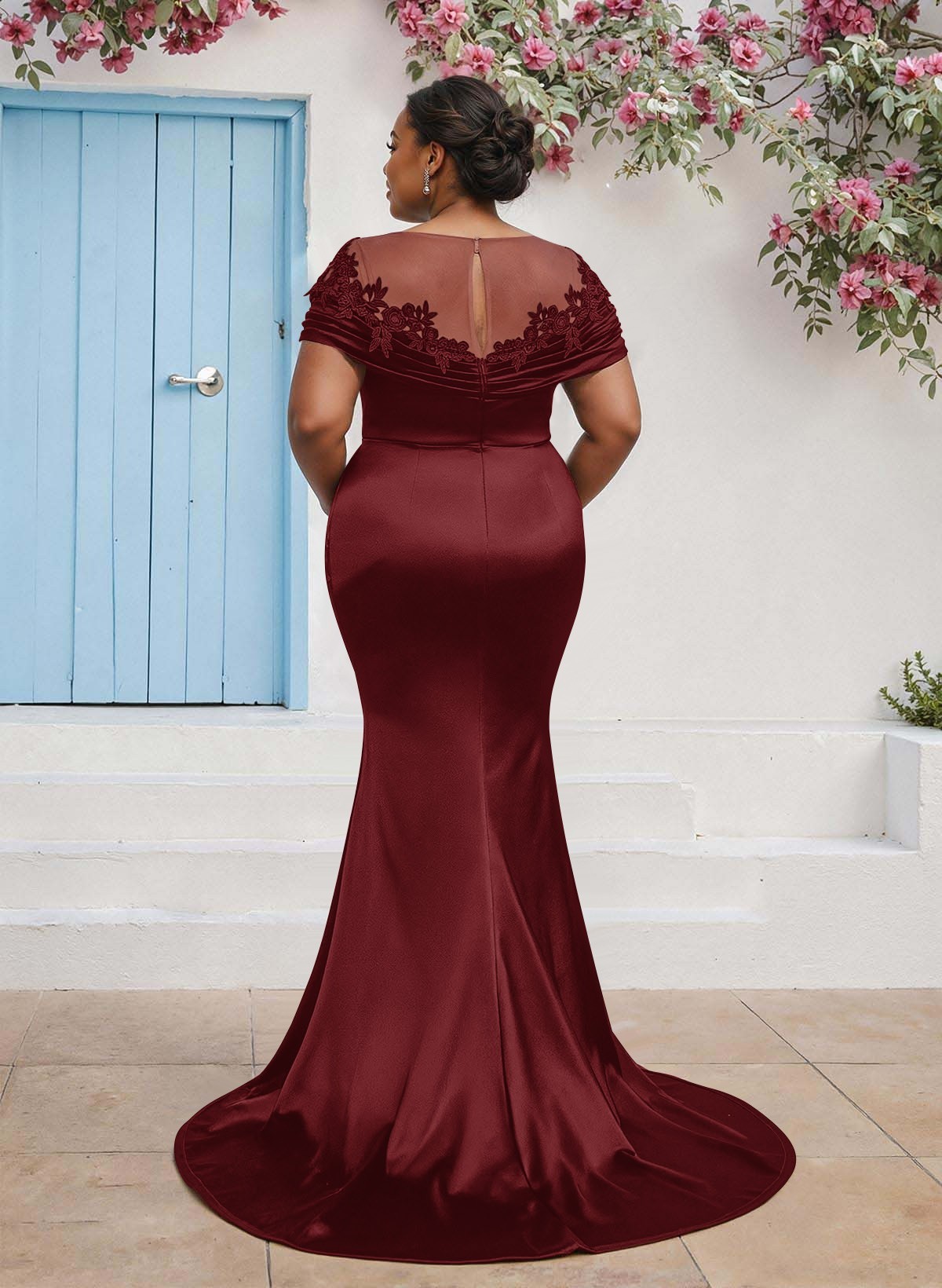 Trumpet/Mermaid Illusion Neck Sleeveless Sweep Train Bridesmaid Dresses With Pleated/Appliques Lace, product image 40