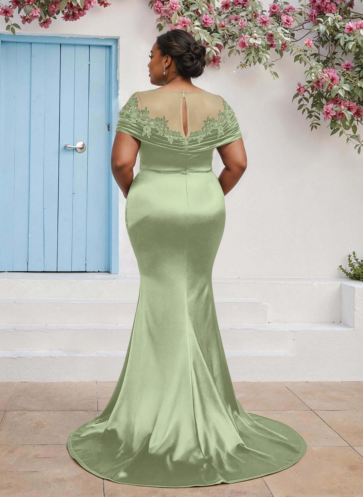 Trumpet/Mermaid Illusion Neck Sleeveless Sweep Train Bridesmaid Dresses With Pleated/Appliques Lace, product image 56