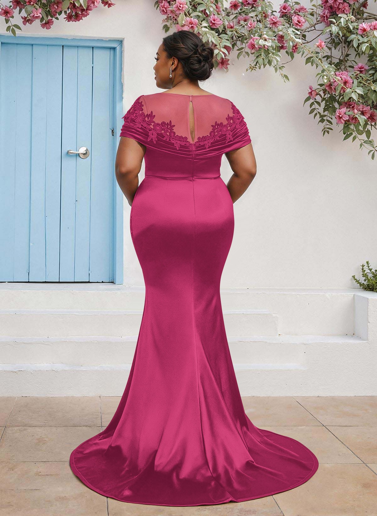 Trumpet/Mermaid Illusion Neck Sleeveless Sweep Train Bridesmaid Dresses With Pleated/Appliques Lace, product image 38