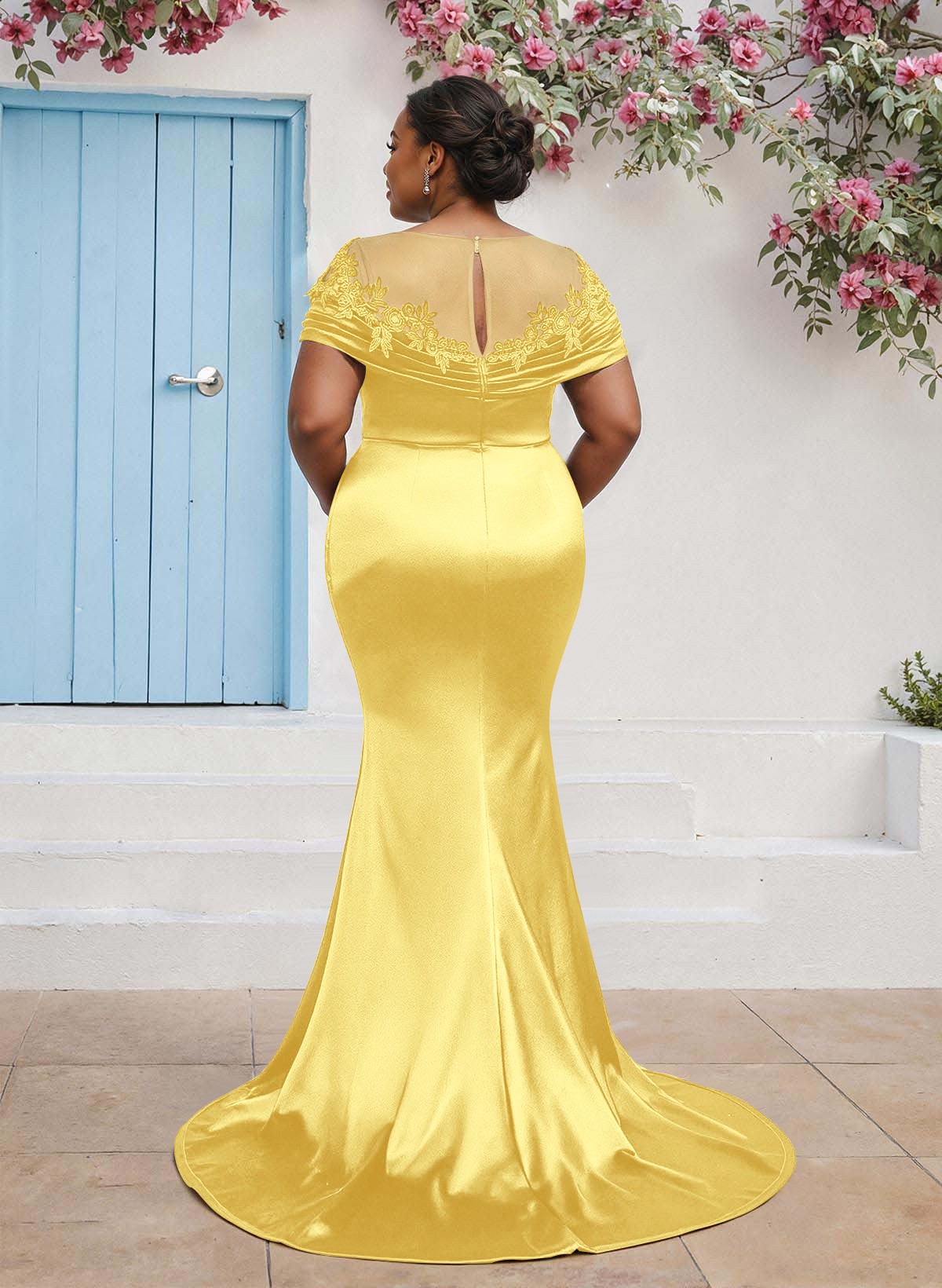 Trumpet/Mermaid Illusion Neck Sleeveless Sweep Train Bridesmaid Dresses With Pleated/Appliques Lace, product image 82