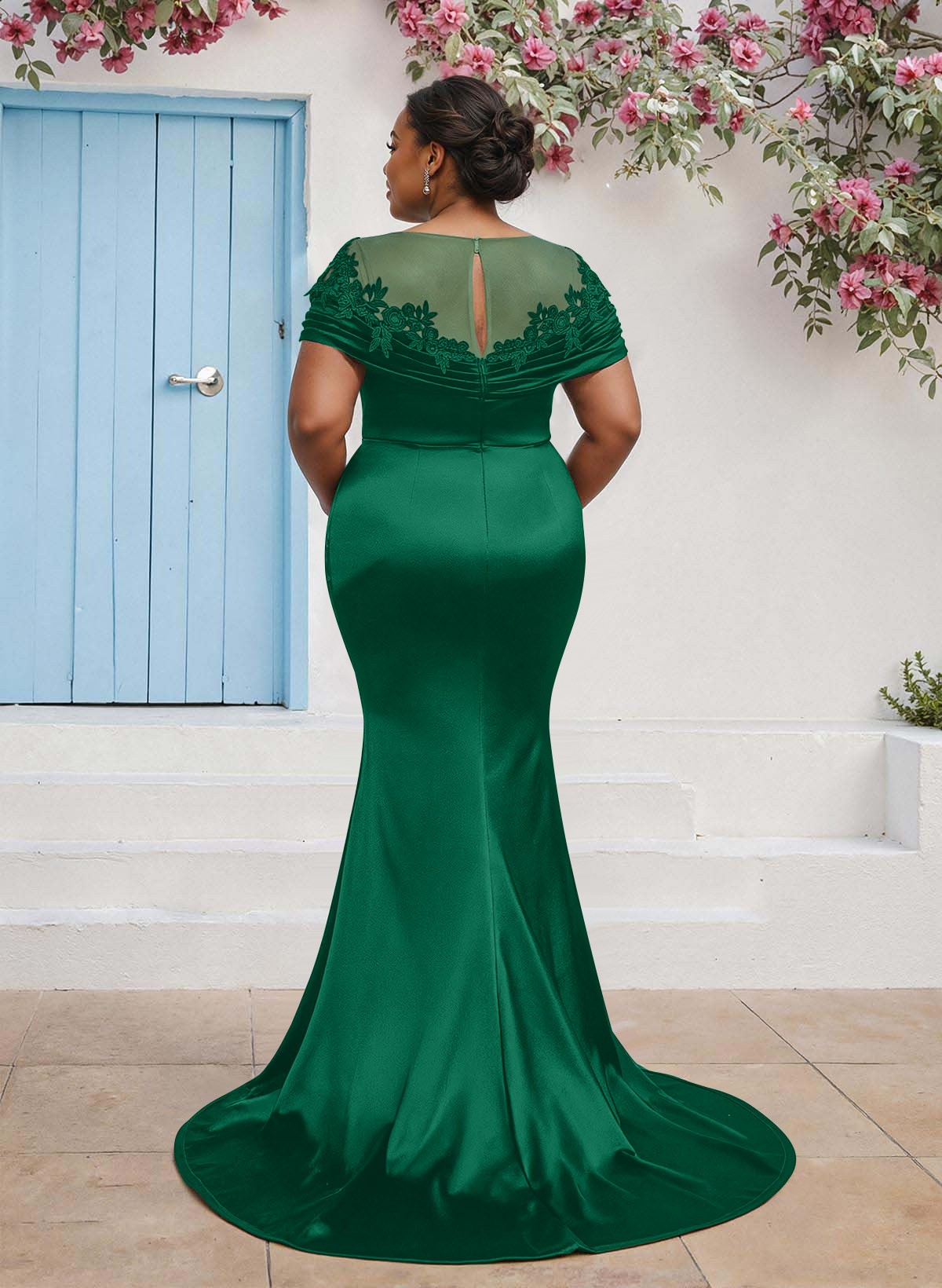 Trumpet/Mermaid Illusion Neck Sleeveless Sweep Train Bridesmaid Dresses With Pleated/Appliques Lace, product image 52