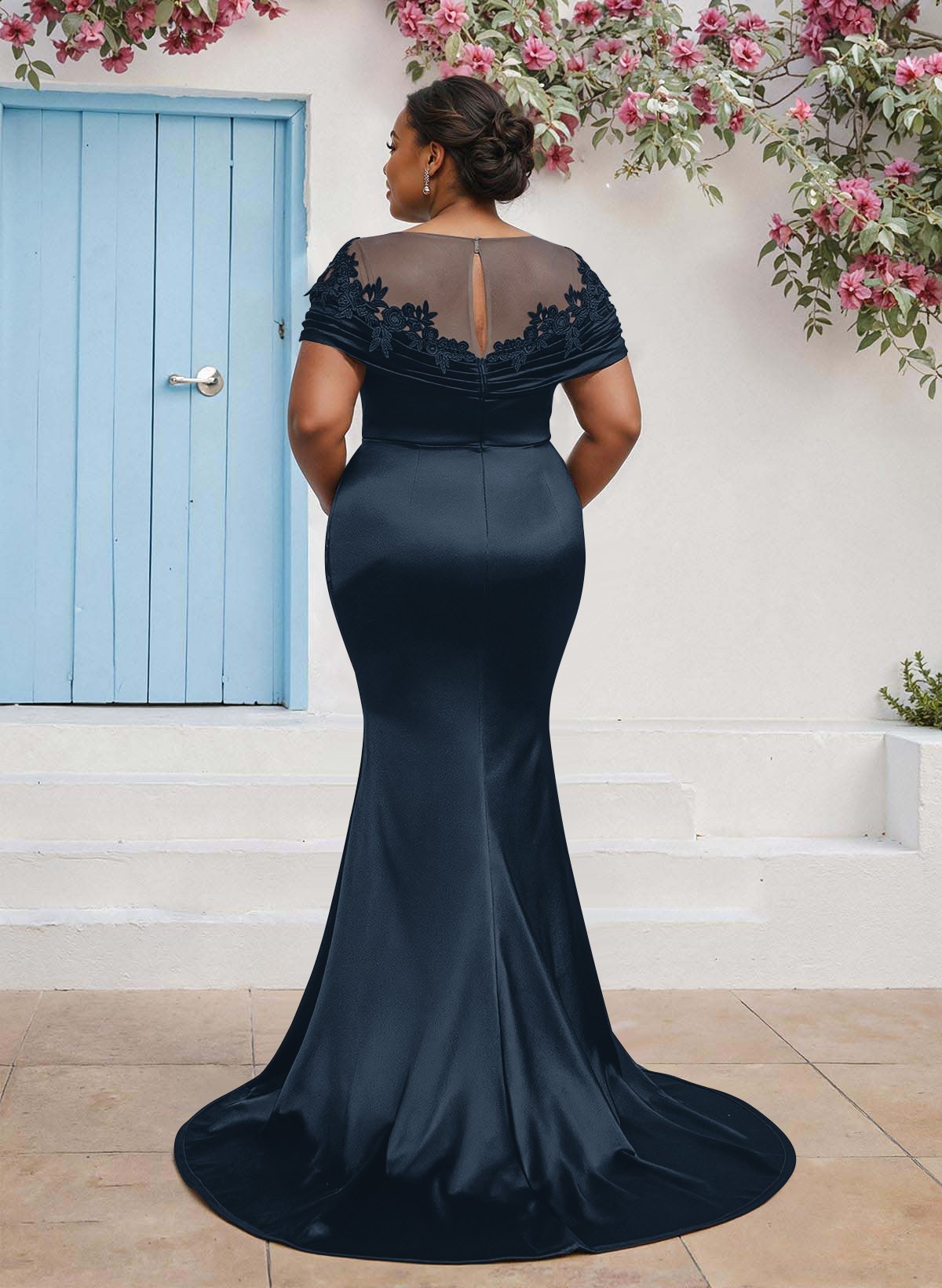 Trumpet/Mermaid Illusion Neck Sleeveless Sweep Train Bridesmaid Dresses With Pleated/Appliques Lace, product image 4