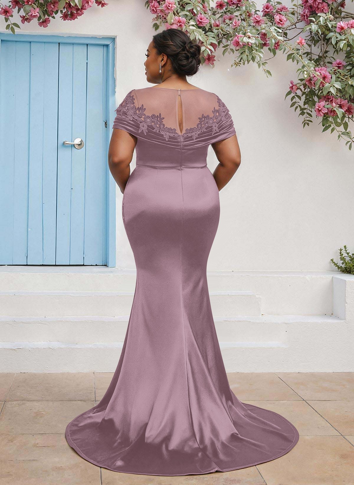 Trumpet/Mermaid Illusion Neck Sleeveless Sweep Train Bridesmaid Dresses With Pleated/Appliques Lace, product image 70