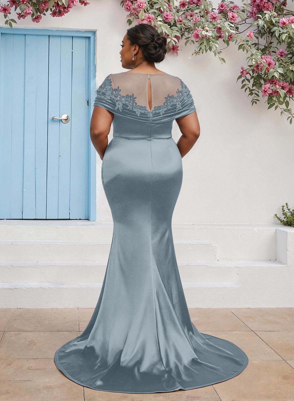 Trumpet/Mermaid Illusion Neck Sleeveless Sweep Train Bridesmaid Dresses With Pleated/Appliques Lace, product image 24