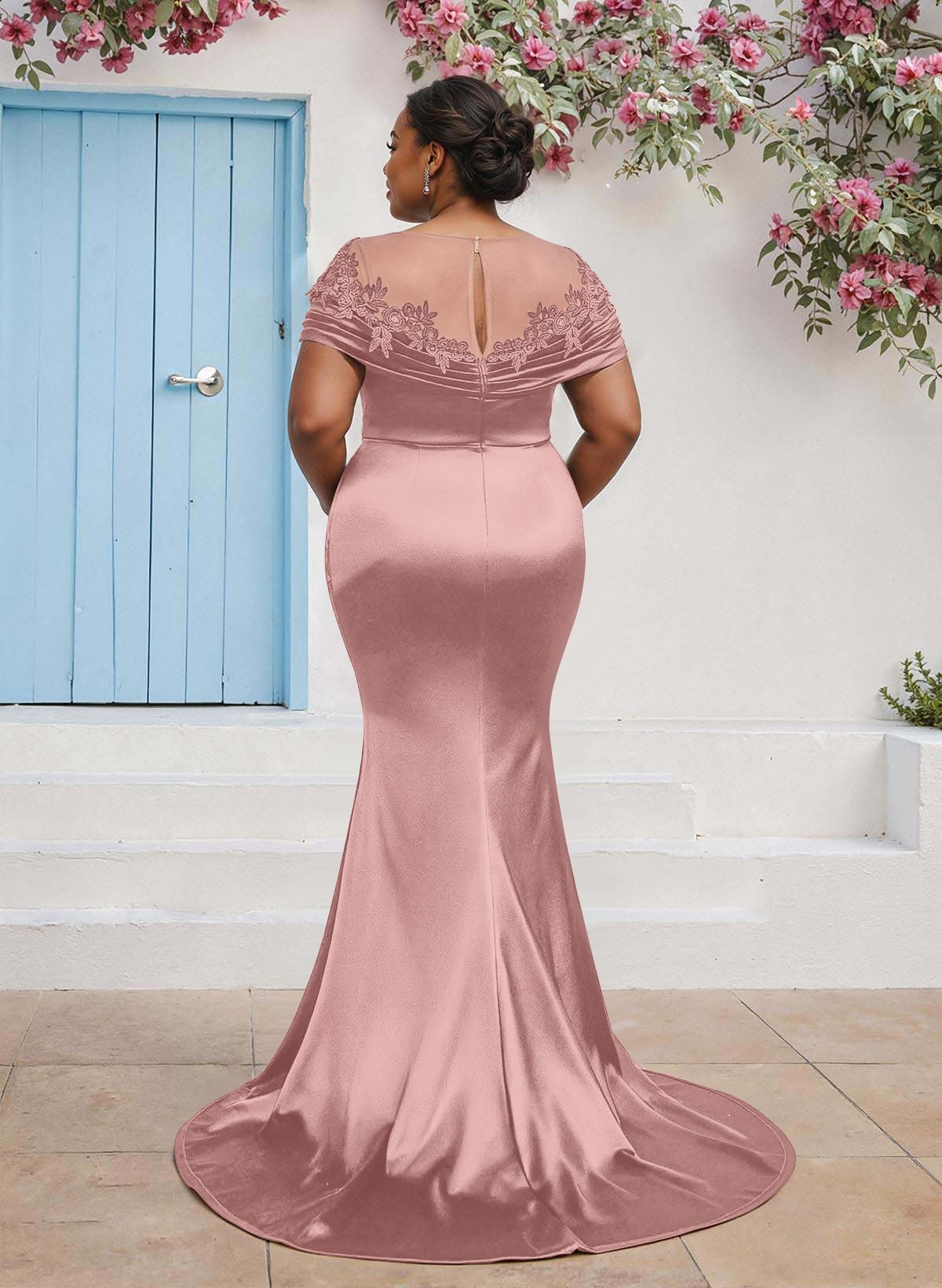 Trumpet/Mermaid Illusion Neck Sleeveless Sweep Train Bridesmaid Dresses With Pleated/Appliques Lace, product image 32