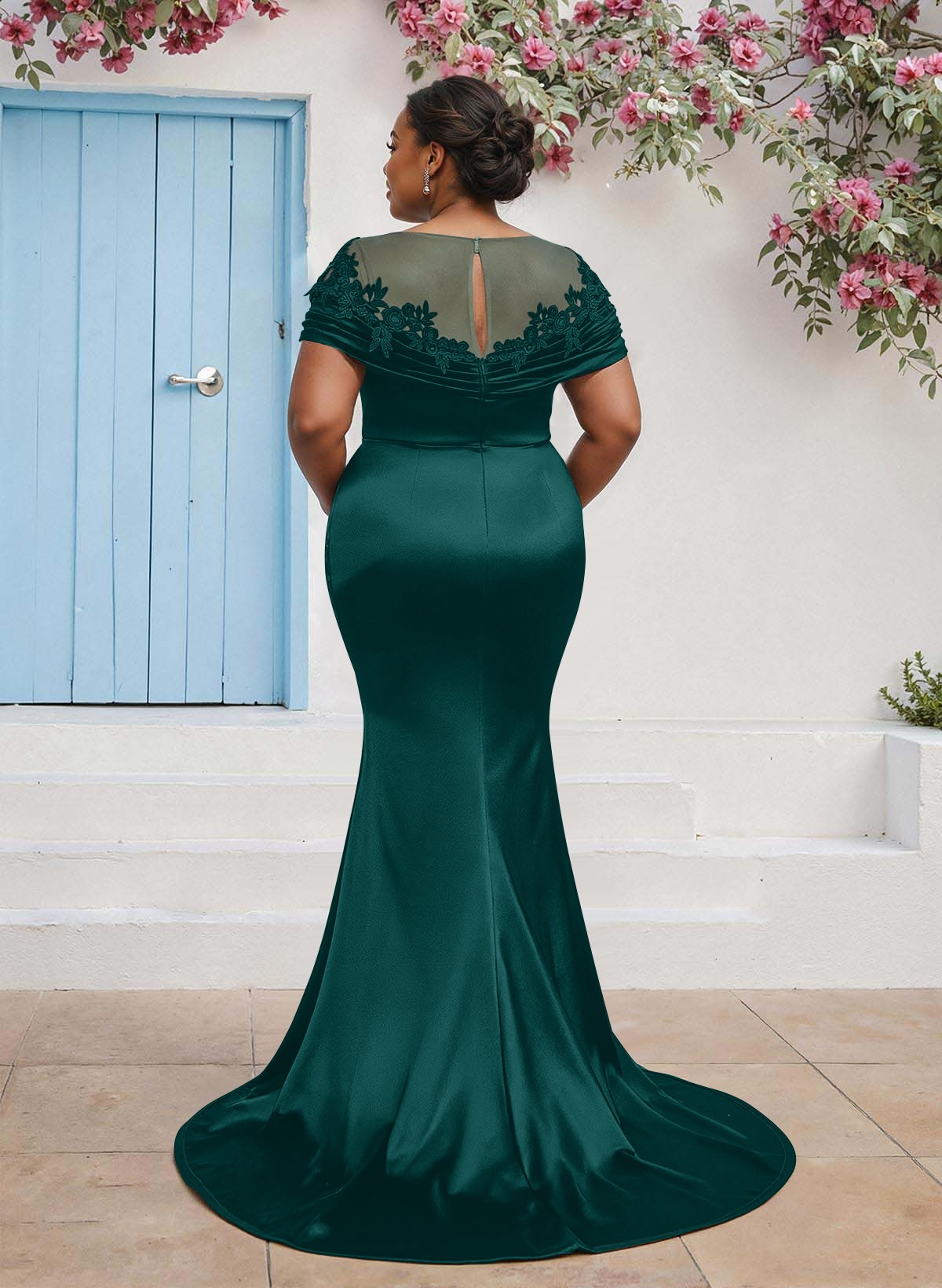 Trumpet/Mermaid Illusion Neck Sleeveless Sweep Train Bridesmaid Dresses With Pleated/Appliques Lace, product image 50