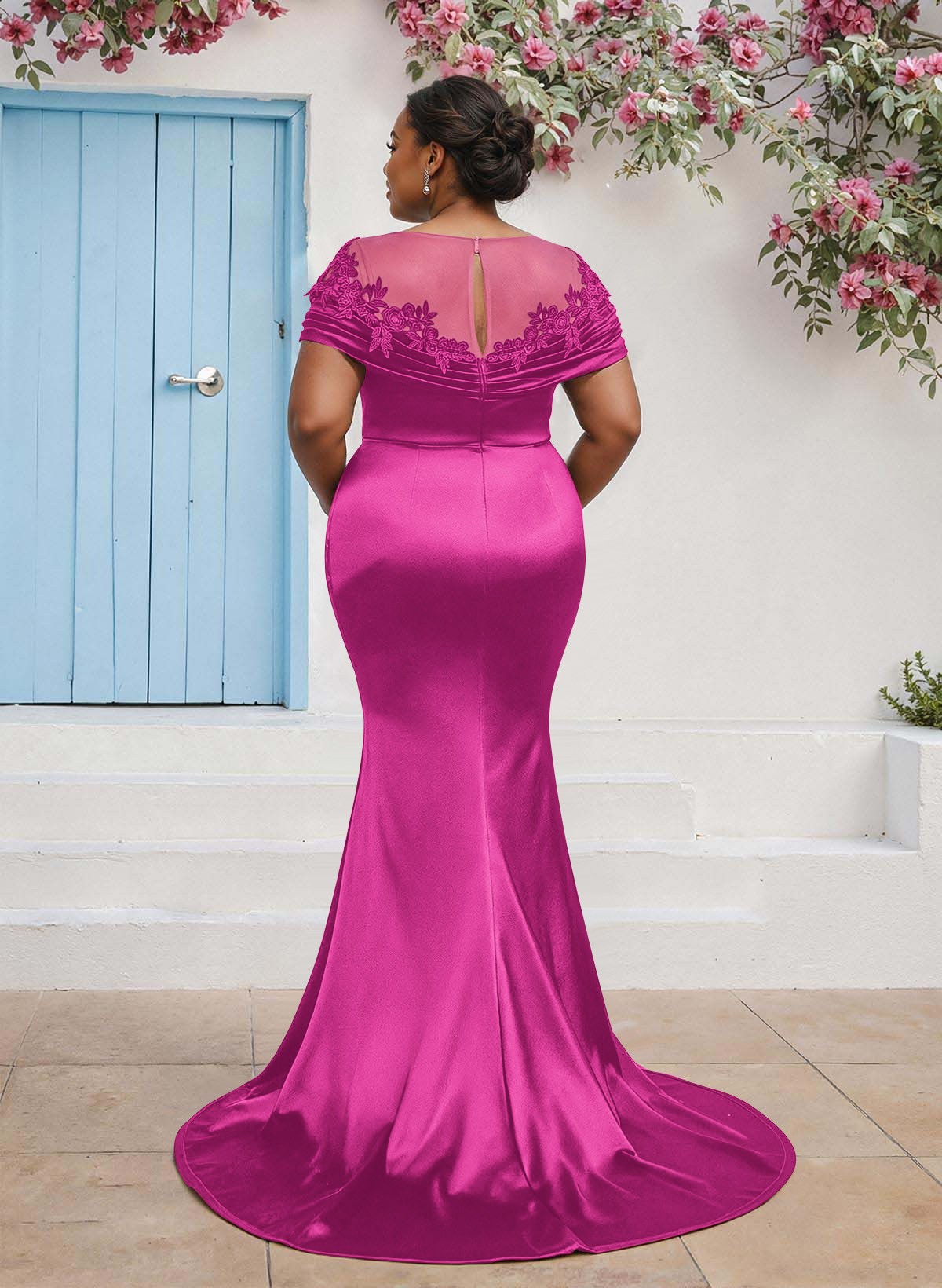 Trumpet/Mermaid Illusion Neck Sleeveless Sweep Train Bridesmaid Dresses With Pleated/Appliques Lace, product image 26