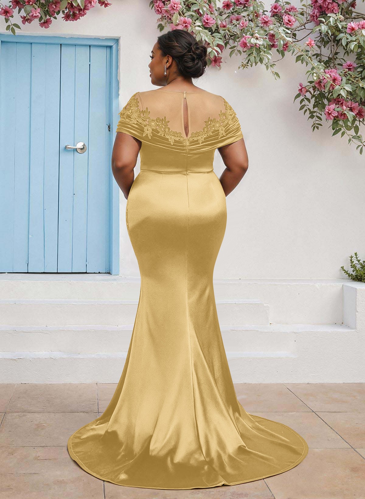 Trumpet/Mermaid Illusion Neck Sleeveless Sweep Train Bridesmaid Dresses With Pleated/Appliques Lace, product image 84
