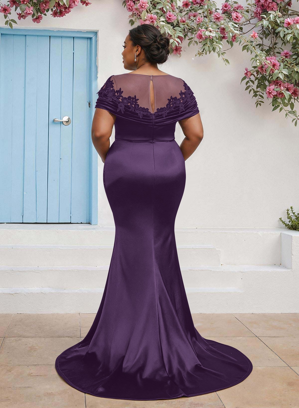 Trumpet/Mermaid Illusion Neck Sleeveless Sweep Train Bridesmaid Dresses With Pleated/Appliques Lace, product image 68