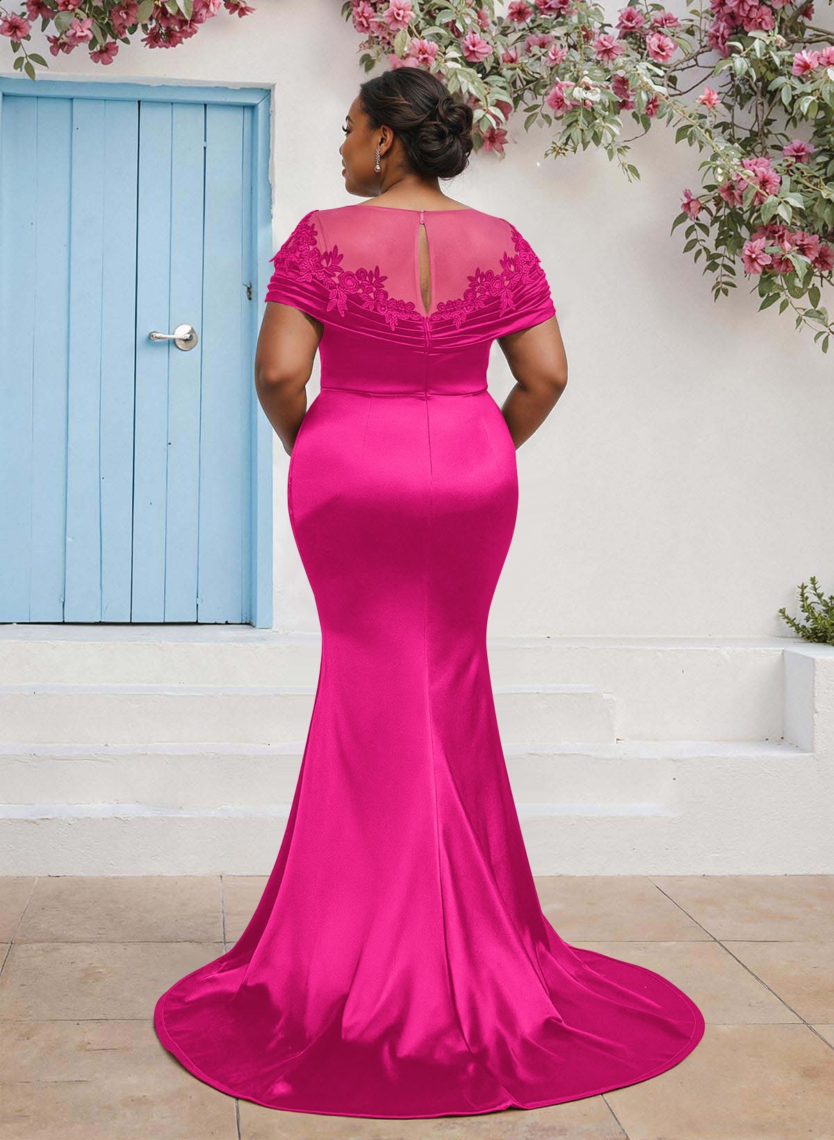 Trumpet/Mermaid Illusion Neck Sleeveless Sweep Train Bridesmaid Dresses With Pleated/Appliques Lace, product image 30