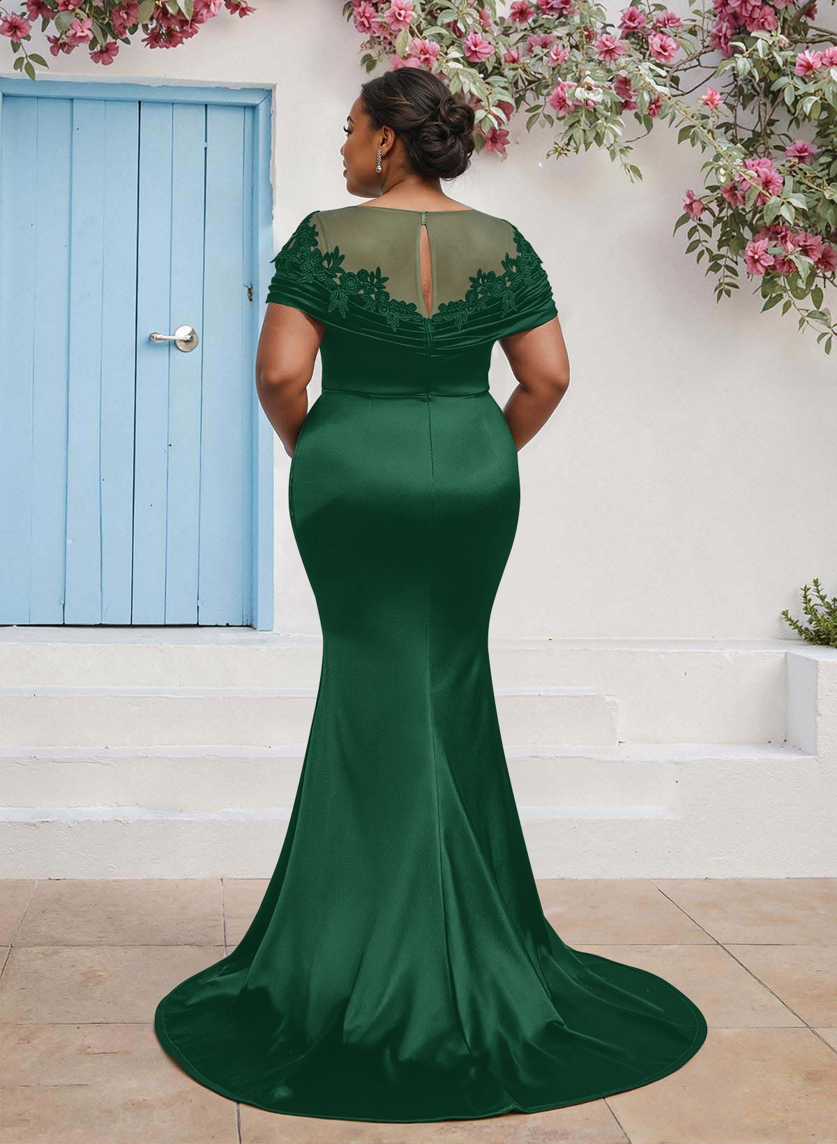Trumpet/Mermaid Illusion Neck Sleeveless Sweep Train Bridesmaid Dresses With Pleated/Appliques Lace, product image 48