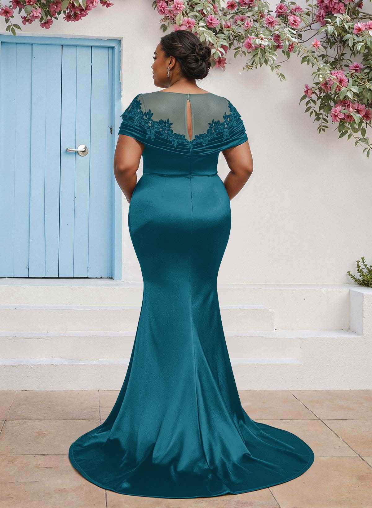 Trumpet/Mermaid Illusion Neck Sleeveless Sweep Train Bridesmaid Dresses With Pleated/Appliques Lace, product image 20