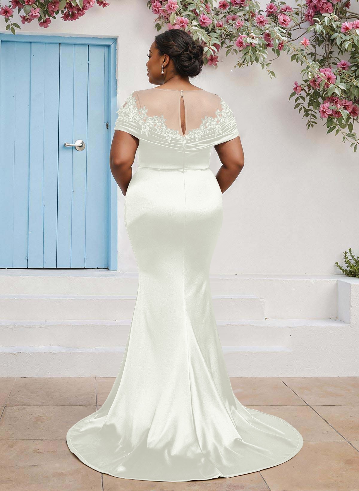 Trumpet/Mermaid Illusion Neck Sleeveless Sweep Train Bridesmaid Dresses With Pleated/Appliques Lace, product image 98