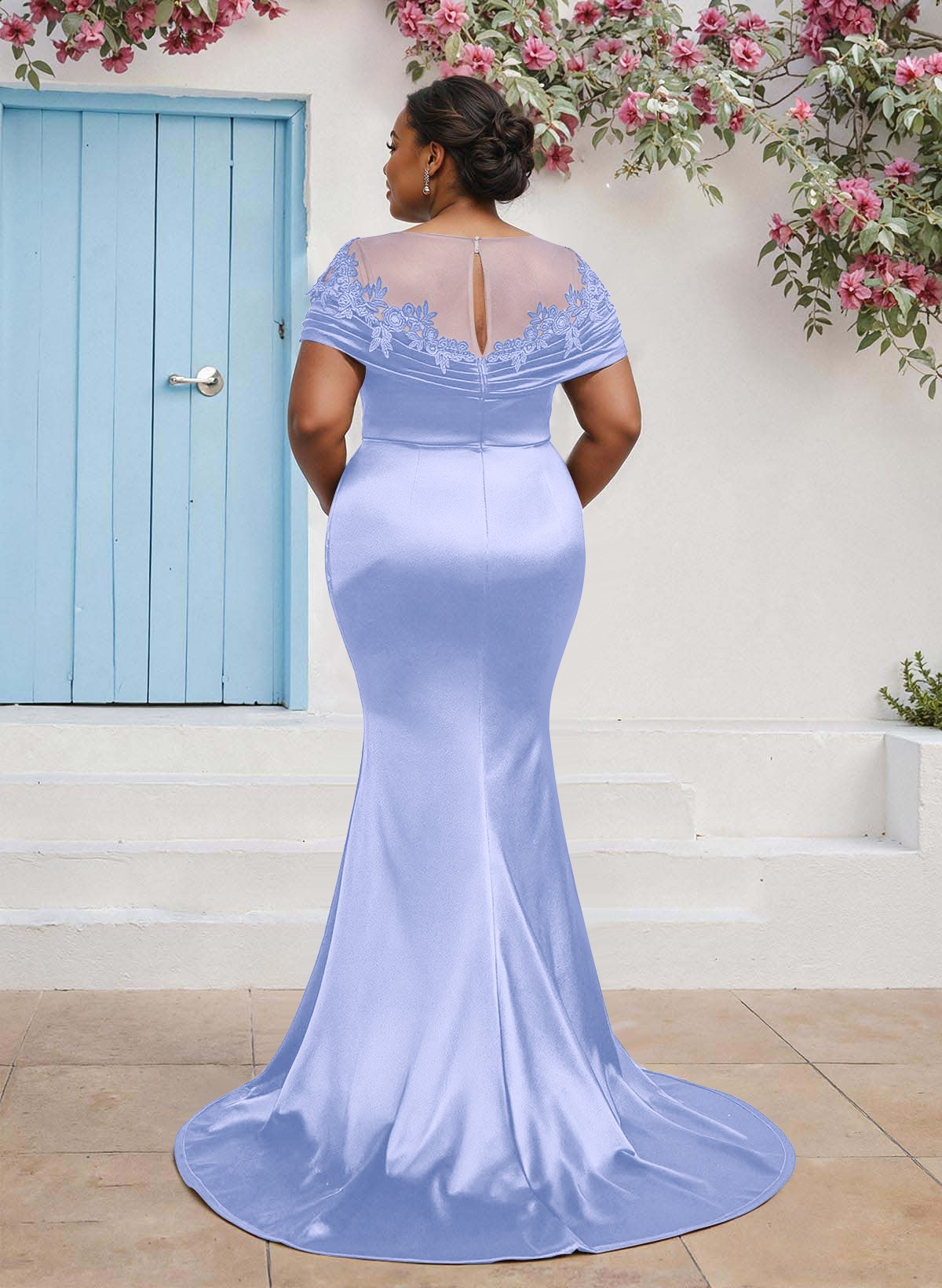 Trumpet/Mermaid Illusion Neck Sleeveless Sweep Train Bridesmaid Dresses With Pleated/Appliques Lace, product image 74