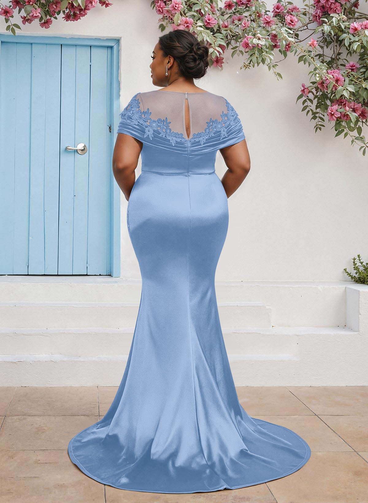 Trumpet/Mermaid Illusion Neck Sleeveless Sweep Train Bridesmaid Dresses With Pleated/Appliques Lace, product image 16