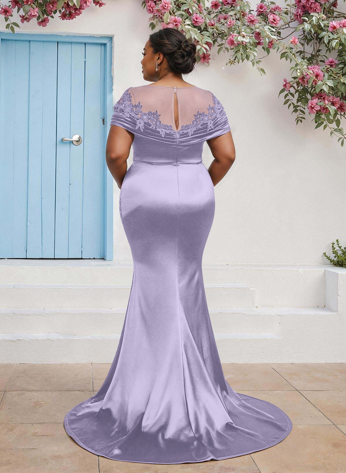 Trumpet/Mermaid Illusion Neck Sleeveless Sweep Train Bridesmaid Dresses With Pleated/Appliques Lace, product image 76