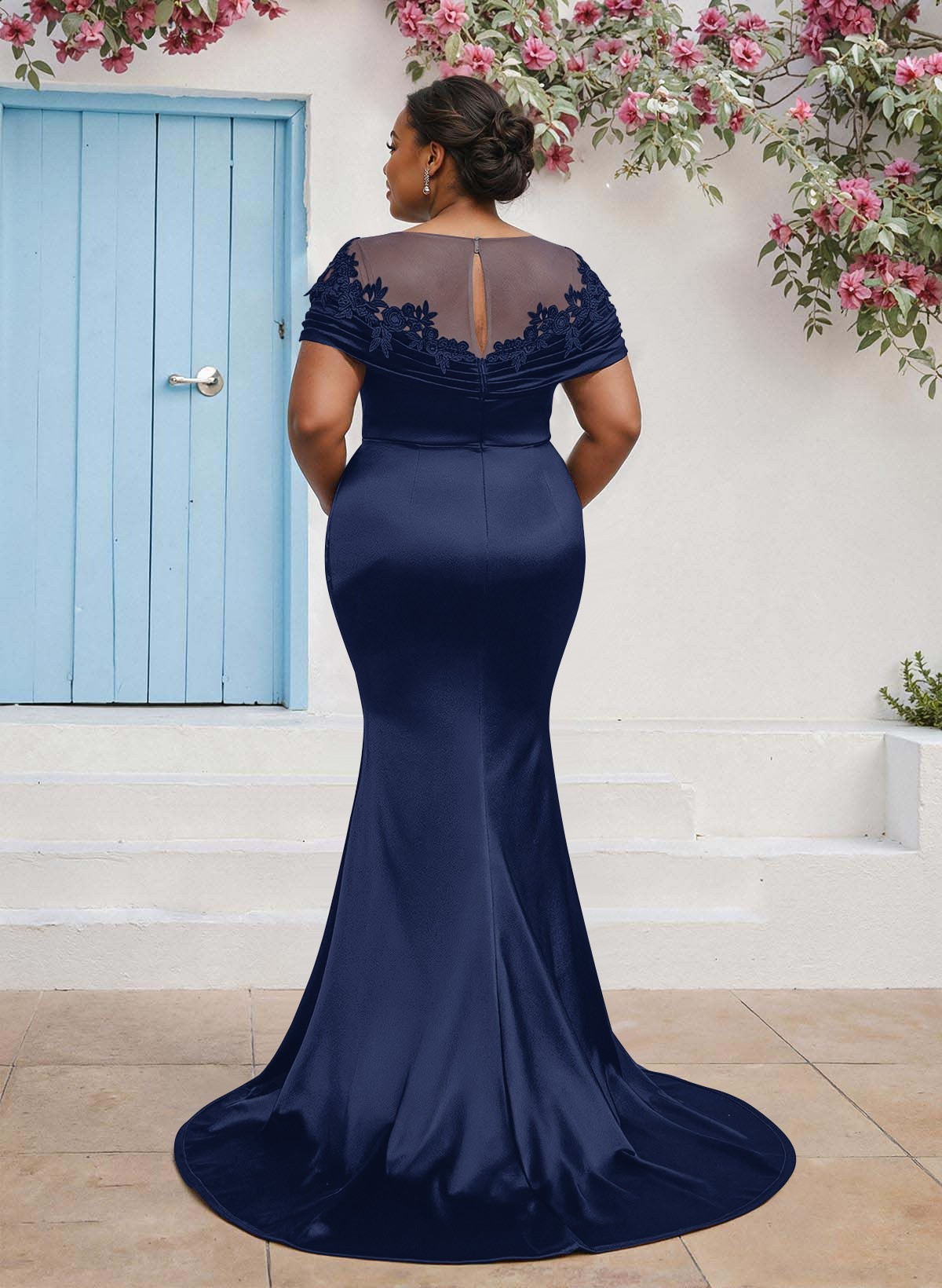 Trumpet/Mermaid Illusion Neck Sleeveless Sweep Train Bridesmaid Dresses With Pleated/Appliques Lace, product image 12