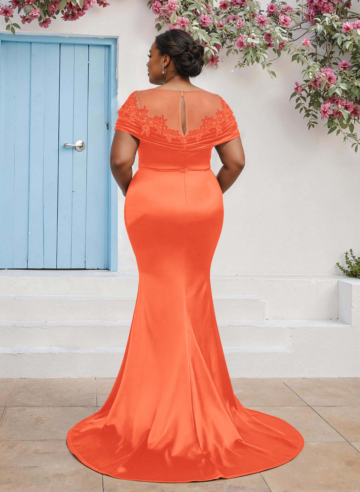 Trumpet/Mermaid Illusion Neck Sleeveless Sweep Train Bridesmaid Dresses With Pleated/Appliques Lace, product image 88
