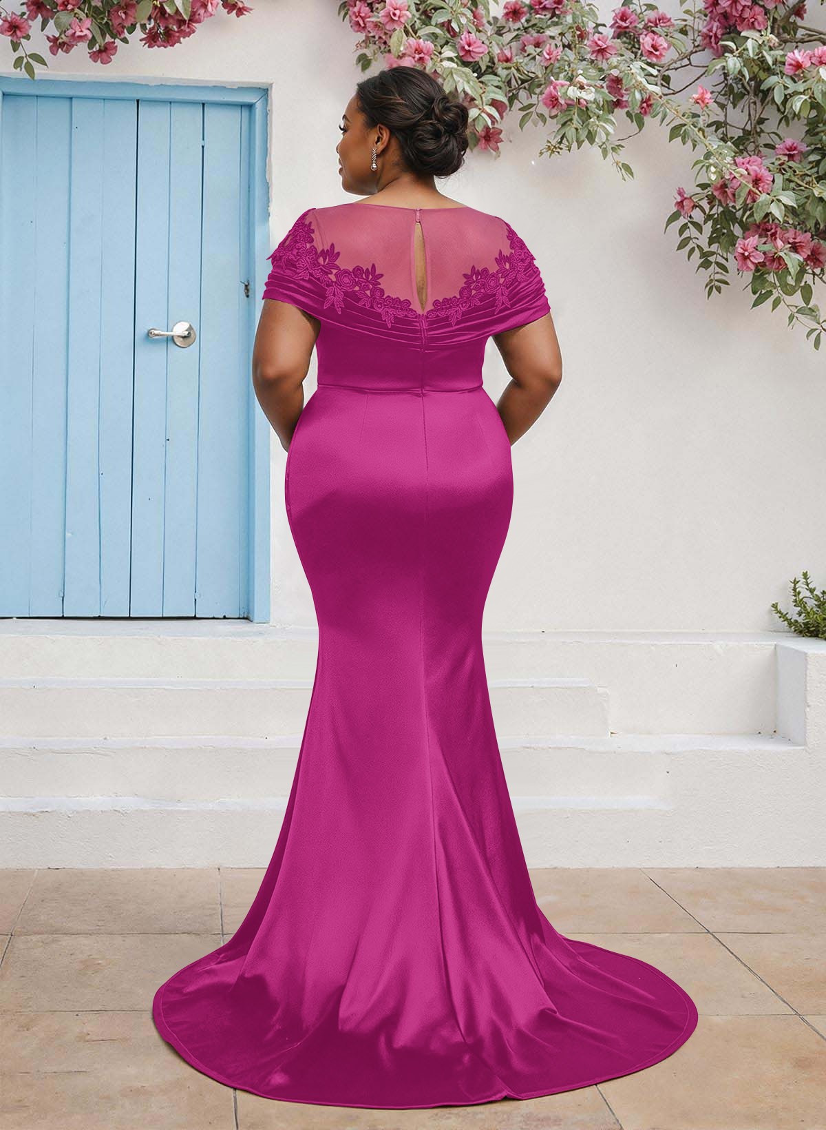 Trumpet/Mermaid Illusion Neck Sleeveless Sweep Train Bridesmaid Dresses With Pleated/Appliques Lace, product image 64