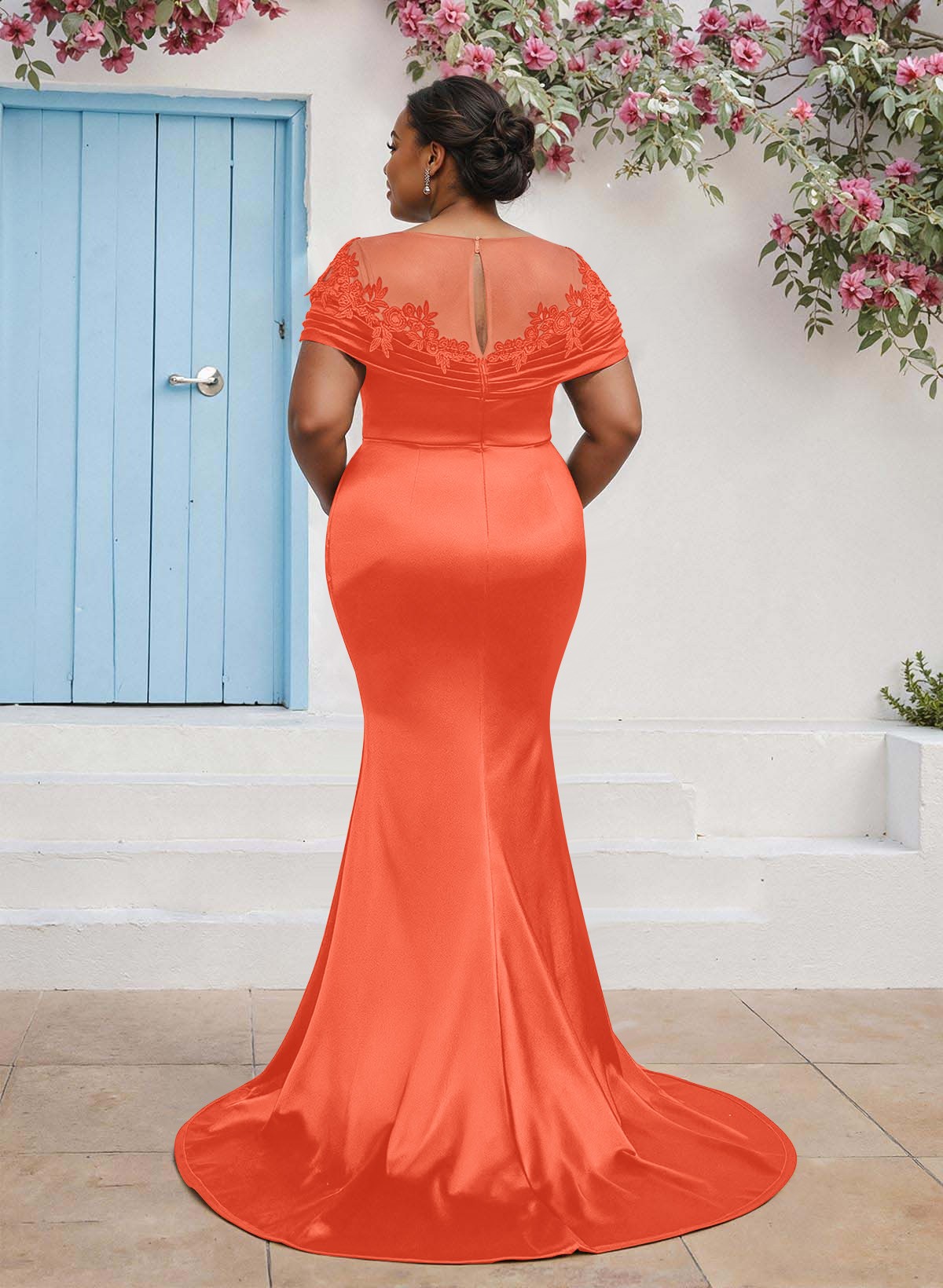 Trumpet/Mermaid Illusion Neck Sleeveless Sweep Train Bridesmaid Dresses With Pleated/Appliques Lace, product image 90