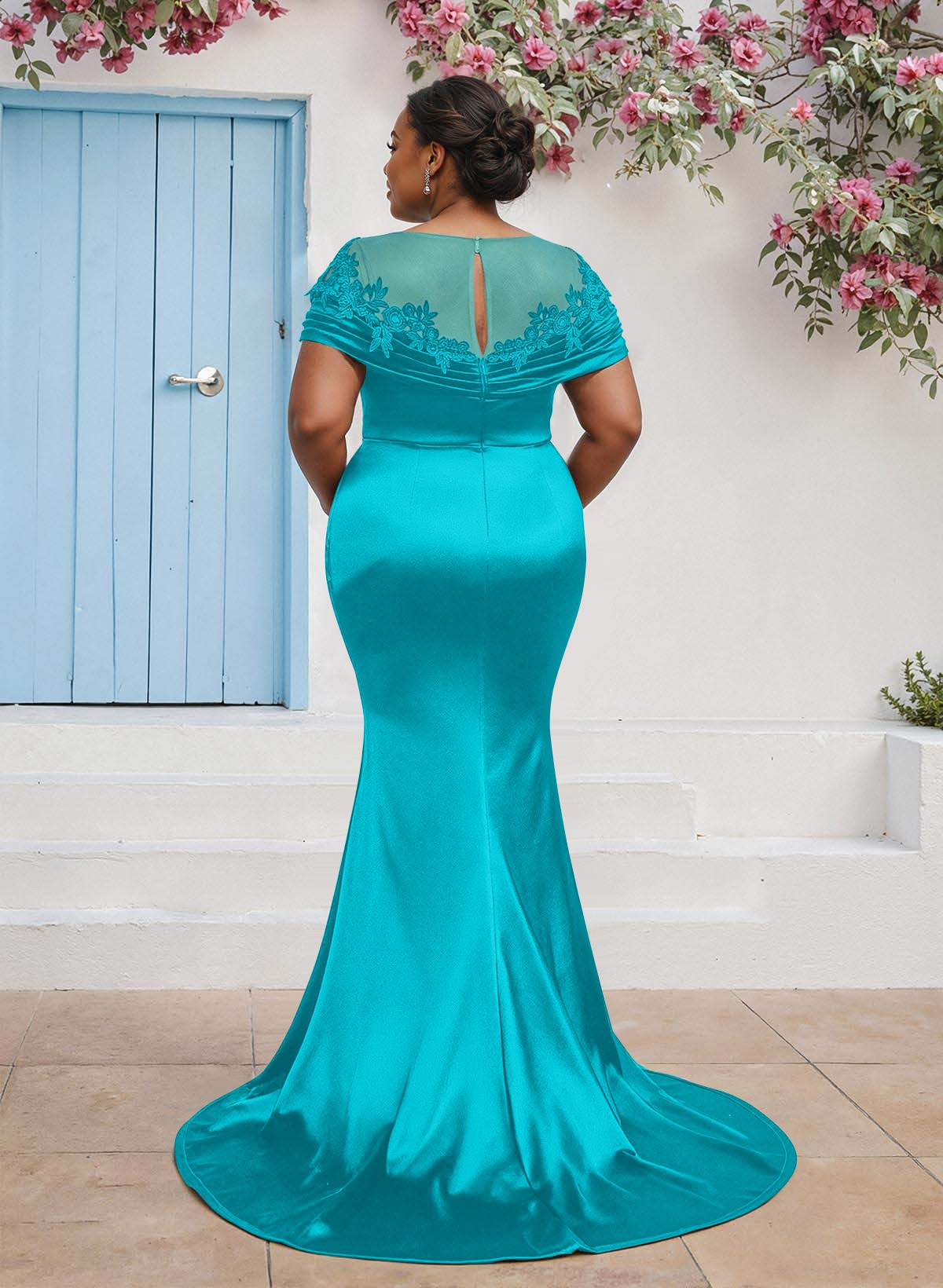 Trumpet/Mermaid Illusion Neck Sleeveless Sweep Train Bridesmaid Dresses With Pleated/Appliques Lace, product image 18