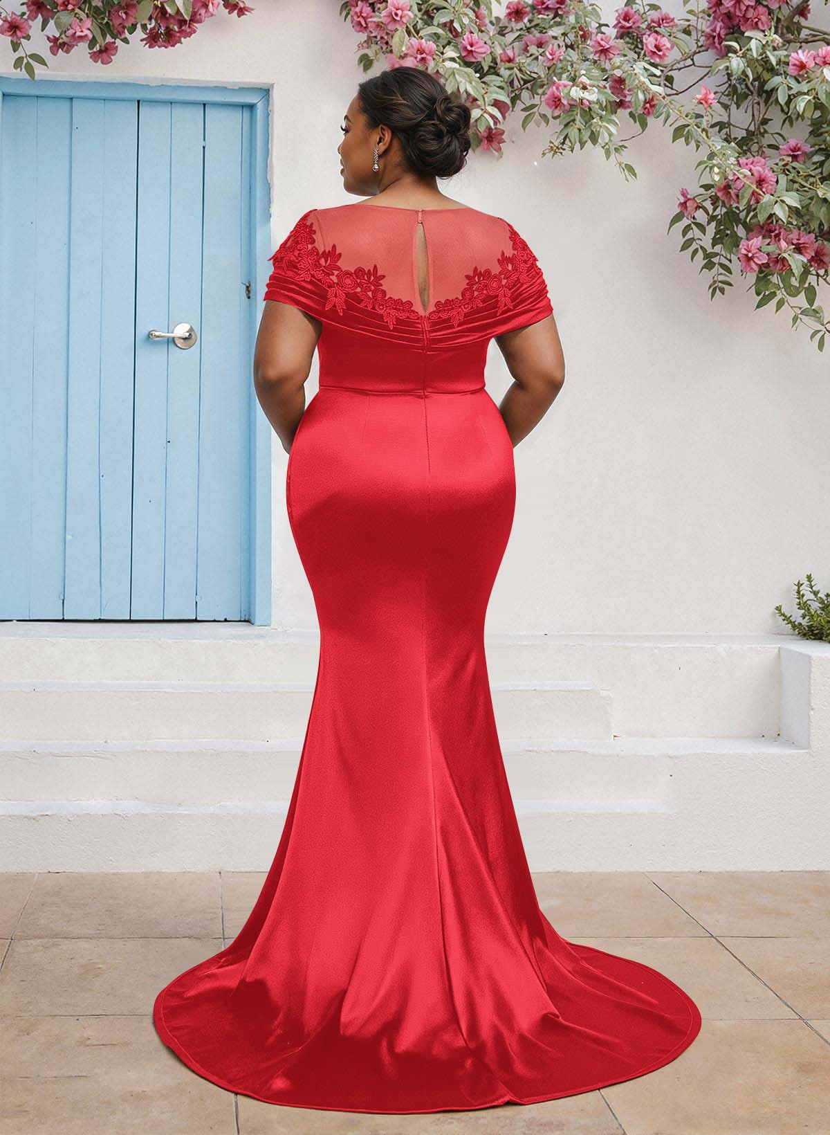 Trumpet/Mermaid Illusion Neck Sleeveless Sweep Train Bridesmaid Dresses With Pleated/Appliques Lace, product image 44