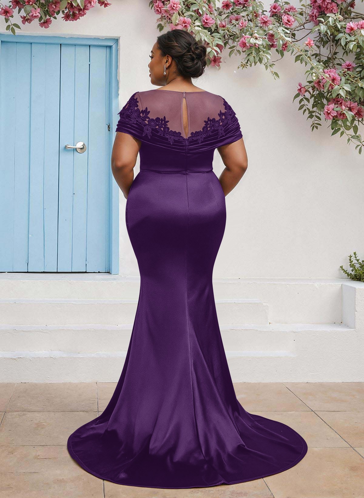 Trumpet/Mermaid Illusion Neck Sleeveless Sweep Train Bridesmaid Dresses With Pleated/Appliques Lace, product image 66