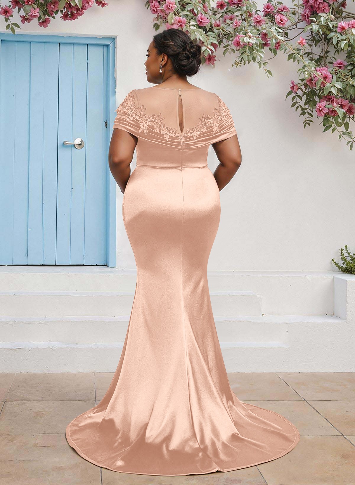 Trumpet/Mermaid Illusion Neck Sleeveless Sweep Train Bridesmaid Dresses With Pleated/Appliques Lace, product image 86