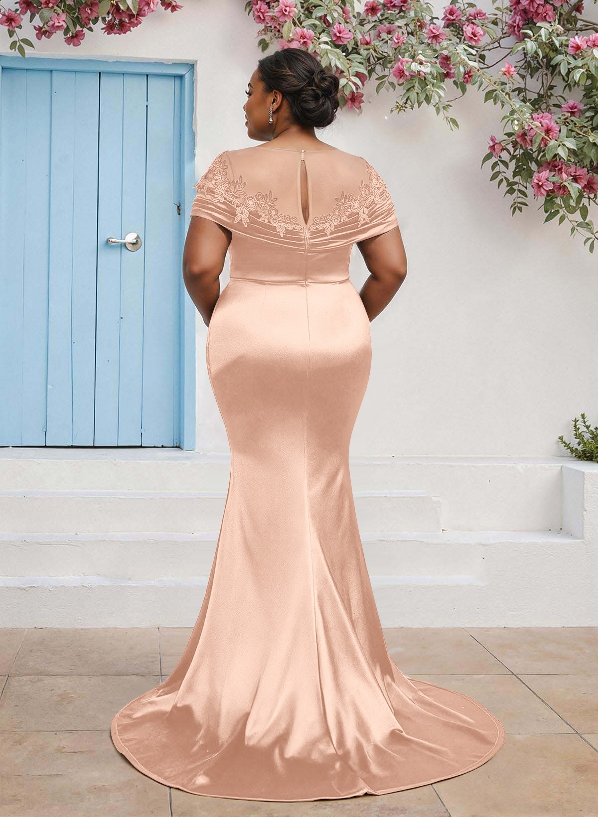 Trumpet/Mermaid Illusion Neck Sleeveless Sweep Train Bridesmaid Dresses With Pleated/Appliques Lace, product image 86