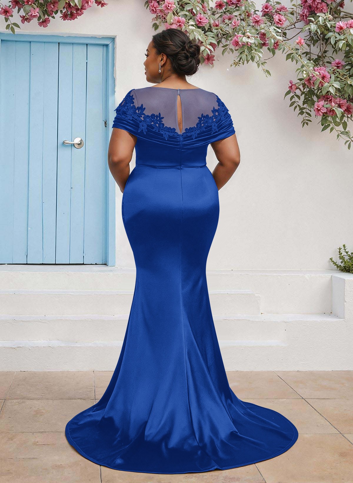 Trumpet/Mermaid Illusion Neck Sleeveless Sweep Train Bridesmaid Dresses With Pleated/Appliques Lace, product image 10