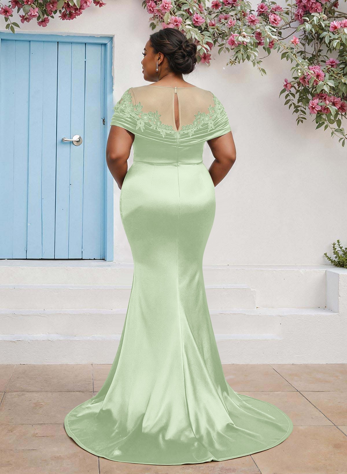 Trumpet/Mermaid Illusion Neck Sleeveless Sweep Train Bridesmaid Dresses With Pleated/Appliques Lace, product image 102