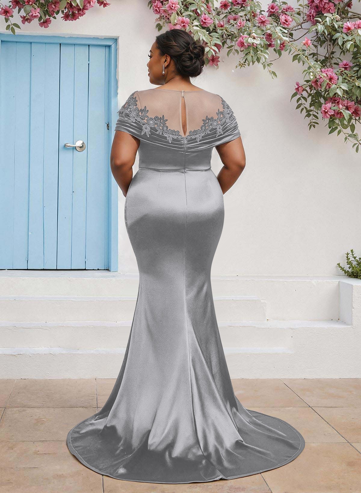 Trumpet/Mermaid Illusion Neck Sleeveless Sweep Train Bridesmaid Dresses With Pleated/Appliques Lace, product image 94
