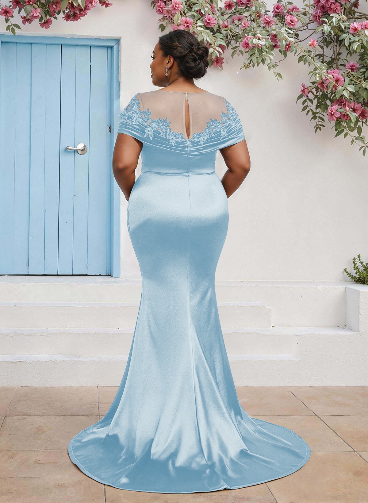 Trumpet/Mermaid Illusion Neck Sleeveless Sweep Train Bridesmaid Dresses With Pleated/Appliques Lace, product image 22