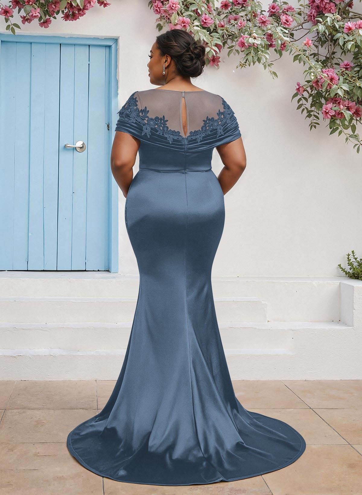 Trumpet/Mermaid Illusion Neck Sleeveless Sweep Train Bridesmaid Dresses With Pleated/Appliques Lace, product image 14