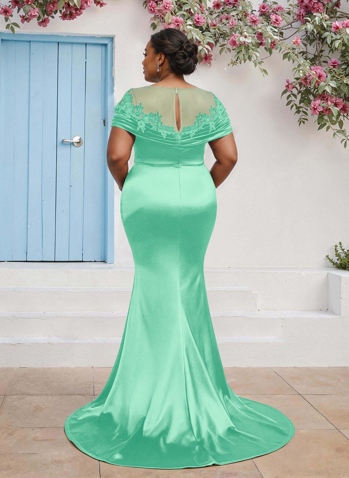 Trumpet/Mermaid Illusion Neck Sleeveless Sweep Train Bridesmaid Dresses With Pleated/Appliques Lace, product image 62