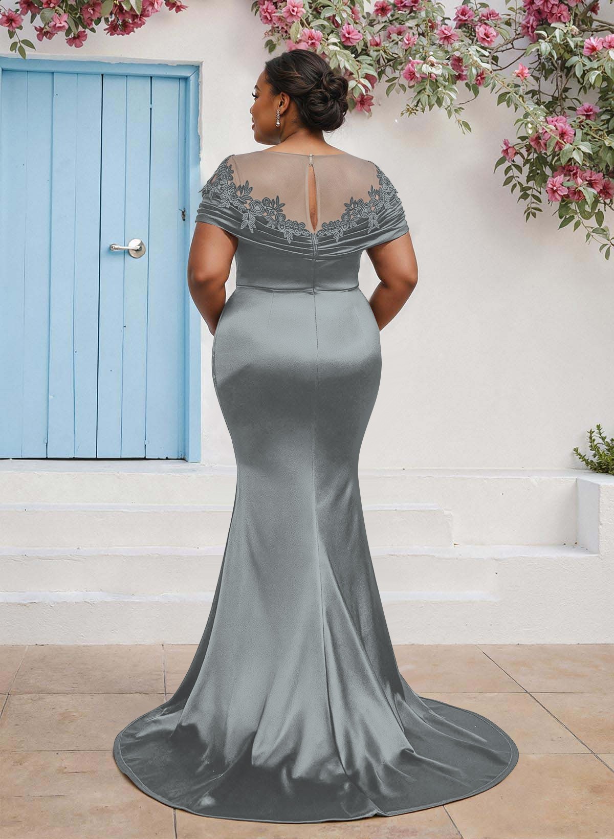Trumpet/Mermaid Illusion Neck Sleeveless Sweep Train Bridesmaid Dresses With Pleated/Appliques Lace, product image 92