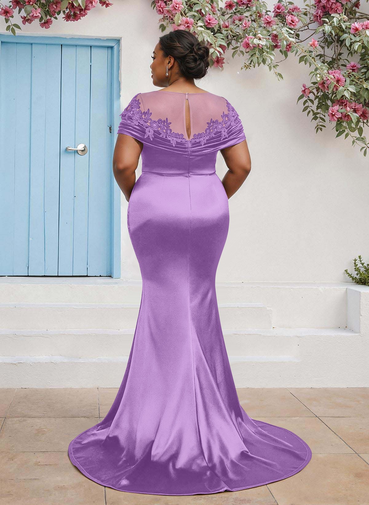Trumpet/Mermaid Illusion Neck Sleeveless Sweep Train Bridesmaid Dresses With Pleated/Appliques Lace, product image 80