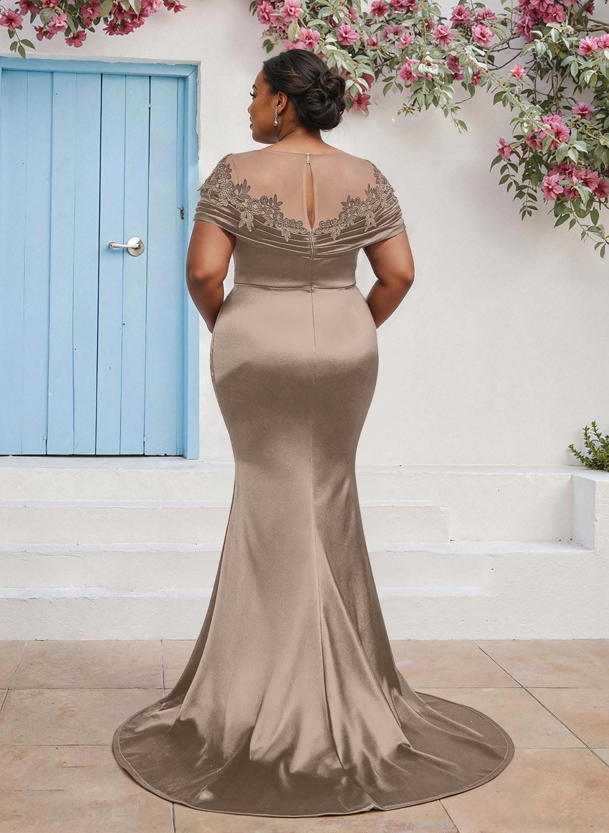 Trumpet/Mermaid Illusion Neck Sleeveless Sweep Train Bridesmaid Dresses With Pleated/Appliques Lace, product image 72